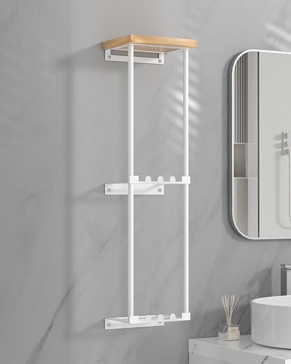 HapiRm Towel Racks for Bathroom Storage - Wall Mounted Towel Holder with Shelf, Rolled Towel Storage Bath Towel Organizer for Small Bathroom, Camper, Rv - White