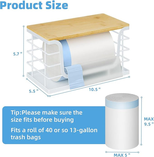 Trash Bag Holder Dispenser,Garbage Bag Holder Dispenser,Wall Mount Trash Garbage Bag Organizer Under Sink,Bamboo Lid Container for Laundry Room Kitchen and Pantry Organization and Storage,Standard