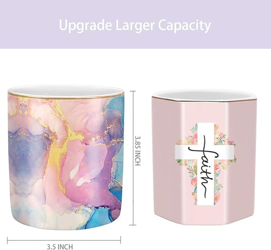 WAVEYU Cute Desk Pens Holder, Pencil Cup Holder for Desk, Ceramic Desktop Storage Pen Pencil Organizers Stationery Supplies for Office, Home, Gold Pattern