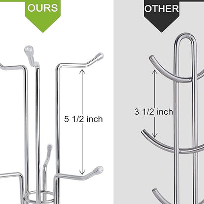 HULISEN Coffee Mug Holder for Countetop, Cup Tree for Counter Large Mugs with 6 Hooks, Metal Cup Holder Stand, Standing Rack Display for Coffee Bar, Silver