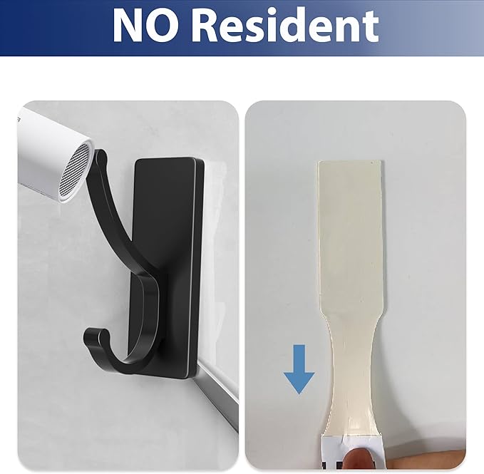 pickpiff Adhesive Wall Hooks with Strip - No Residue, Easy to Remove, Strong Heavy Duty Sticky Towel Hook, 4 Pack Black