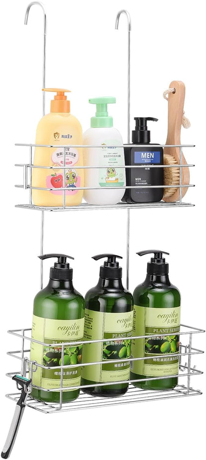 Seltomer Hanging Shower Rack Shower Caddy with Rotatable Hook bar Over the Door and Can be Hung on the Faucet or Claw Foot, 304 Stainless Steel Rust Proof and Durable (Double-Layer)