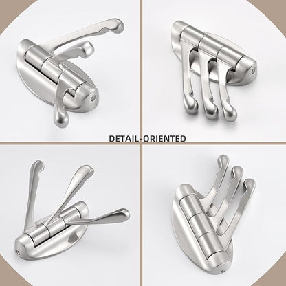 Angle Simple Foldable Swivel Towel Hook 2 PCS, Metal Flexible Coat Hook, Bath Towel Holder, Heavy Duty Robe Clothes Hanger for Bathroom RV Wall Mount, Brushed Nickel