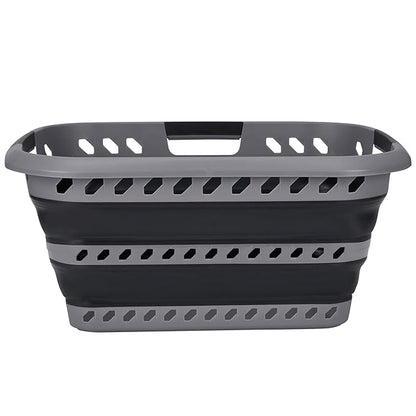 Collapsible Laundry Basket | Portable | Space Saver Storage | Hold 2 Loads | Store Under the Bed or Closet | Good for Kids | Dorm | Bedroom | Large | Grey/Black