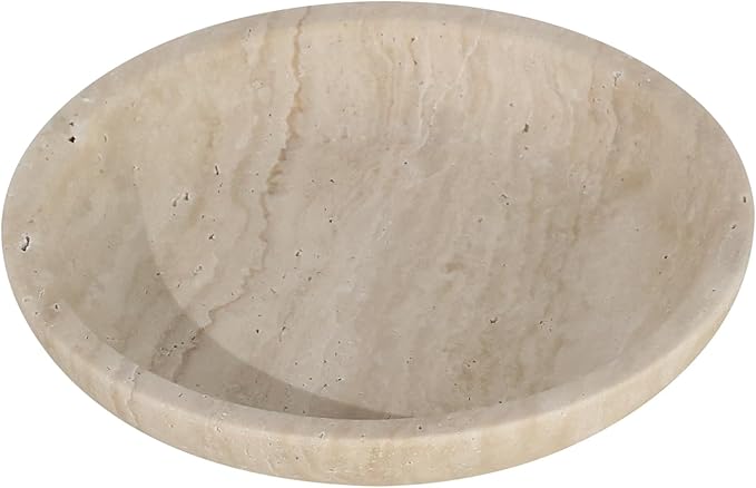 Travertine Jewelry Dish Tray - Decorative Stone Catchall Bowl for Entryway Table, Keys & Rings Holder, Natural Marble Home Decor Organizer (5.5 Inch)