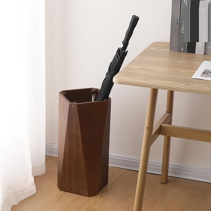 Wooden Umbrella Holder for Indoor Entryway,tall Large Capacity Umbrella Storage stand With drain tray,For Hotel,Offices,home,Commercial(Walnut)