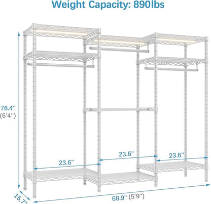 VIPEK V5L i1 Garment Rack Heavy Duty Clothes Rack with Dimmable LED Lights, 3000K Warm White, Metal Clothing Racks for Hanging Clothes, Large Freestanding Wardrobe Closet for Bedroom, White