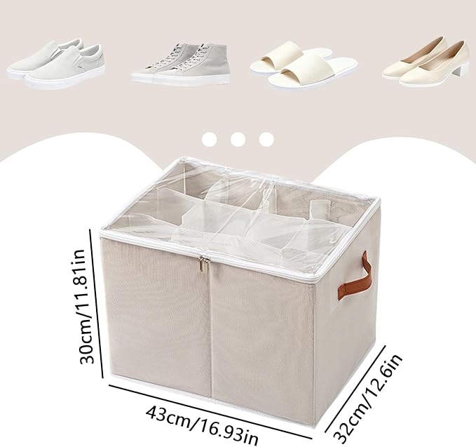 SLDYH Shoe Organizer for Closet, Tidy Up and Organize, Shoe Storage Easy to Store and Search, 12-20 Grid Fabric Shoe Box with Clear Cover (White, 12 Grids)