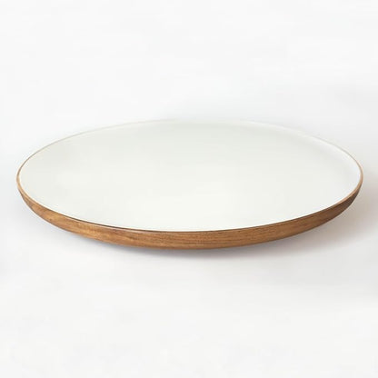 Wood Lazy Susan, 16 inch - Acacia Wood and White Lazy Susan Turntable, Spice Organization for Cabinet, Pantry Organizer, Countertop, Dining Table Centerpiece, Farmhouse Kitchen Decor
