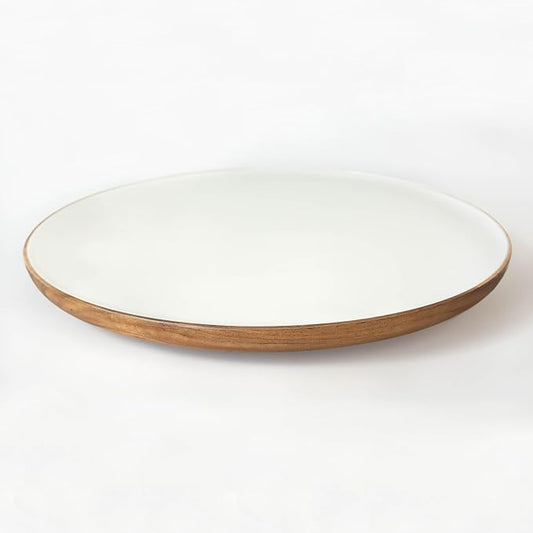 Wood Lazy Susan, 16 inch - Acacia Wood and White Lazy Susan Turntable, Spice Organization for Cabinet, Pantry Organizer, Countertop, Dining Table Centerpiece, Farmhouse Kitchen Decor