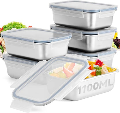 Cykorxicc 6-Piece 304 Stainless Steel Food Storage Containers with Lids, Leakproof & Airtight Bento Lunch Box, Oven/Freezer/Dishwasher Safe,Stackable Kitchen Storage Set