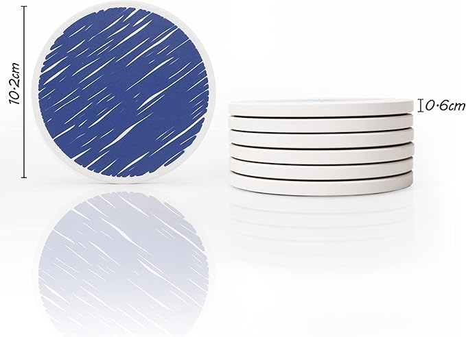 AD Set of 6 Coasters for Drinks Absorbing Round Ceramic Stone Coaster with Cork Base,Tabletop Protection Mat for Mugs and Cups,Office,Kitchen (Doris 2)