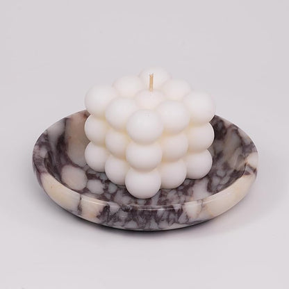 LWALMS Trinket Marble Jewelry Tray - Stone Ring Key Purse Holder Dish, Small Cute Round Plate Decorative Bowl for Nightstand Entryway Coffee Table Decor (5.5 inch)