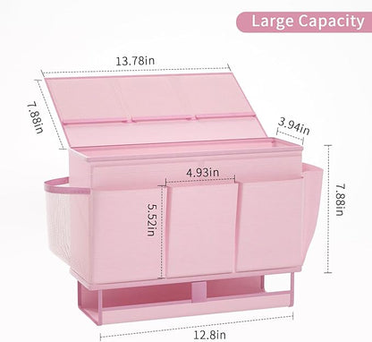 Frjjthchy Bedside Caddy, Bed Organizer with 11 Pockets and Power Strip Holder, Versatile Bedside Storage Caddy for Home,Dorm,Bunk,Hospital,Crib Bed (2 Pack Pink)
