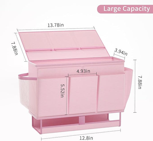 Frjjthchy Bedside Caddy Bedside Organizer,Bed Caddy with 11 Pockets and Power Strip Holder,Versatile Bedside Storage Caddy for Home,Dorm,Bunk,Hospital,Crib Bed (Pink)