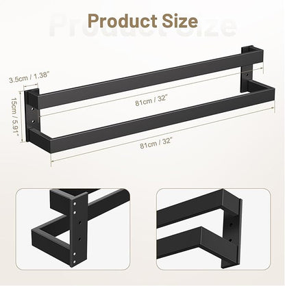 TNOMS Matte Black Double Towel Bar,32 Inch Towel Rack for Bathroom Stainless Steel Towel Holder Wall-Mounted Bathroom Hardware Accessories