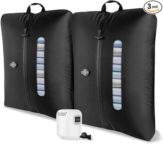 2026 Airless Vacuum Kit Travel with See-Through Window & 5KPa Pump Space Saver Vacuum Seal Bags for Clothing Travel IP67 Reusable Packing Organizers for Luggage, Backpack, Suitcase Black 2PC+Pump