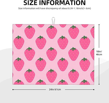 Absorbent Dish Drying Mat For Kitchen Counter, Strawberry Pink Fruit Microfiber Dish Drying Pad, Kitchen Gadgets For Easy Clean Multi-Use