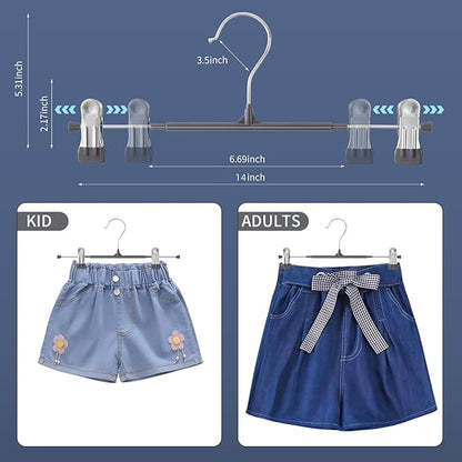 HWAJAN 20PACK 14Inch Pants Hangers with Clips Adjustable Skirt Hangers for Women Metal Non-Slip Trousers Hanger Heavy Duty Space Saving Clothes Hanger for Shorts,Jeans,Gray