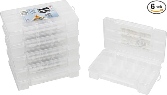 Akro-Mils 05805 Plastic Portable Parts Storage Case for Hardware and Crafts with Hinged Lid and 4 Adjustable Dividers, (11-Inch x 7-Inch x 2-3/8-Inch), Medium, Clear, 6-Pack