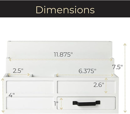 BLU MONACO | White Desktop Organizer with Drawer Storage | Tabletop Organizer with Drawers for Paper Bills Mail | Wooden Mail Organizer for Countertop Workspace | with Drawer, Bill