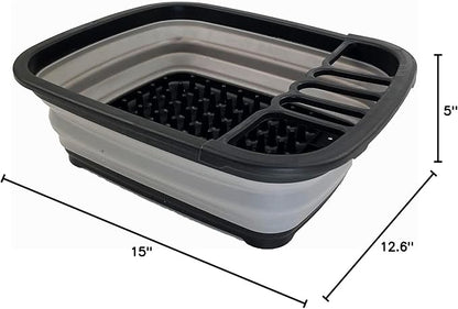 SAMMART 8L (2.11Gallons) Collapsible Plastic Dish Drainer - Foldable Drying Rack - Portable Dinnerware Organizer - Space Saving Kitchen Utensil Storage Tray (Black/Alloy Grey)