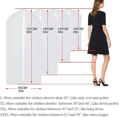 Garment Bags Covers 24''X60'' Dress Bags for Hanging Clothes (Pack of 6) with Study Full Zipper Coat Covers for Closet Clothes Storage Travel