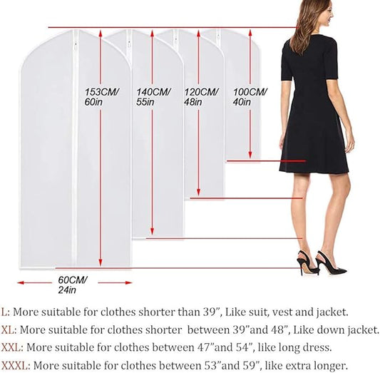 Garment Bags Covers 24''X60'' Dress Bags for Hanging Clothes (Pack of 6) with Study Full Zipper Coat Covers for Closet Clothes Storage Travel