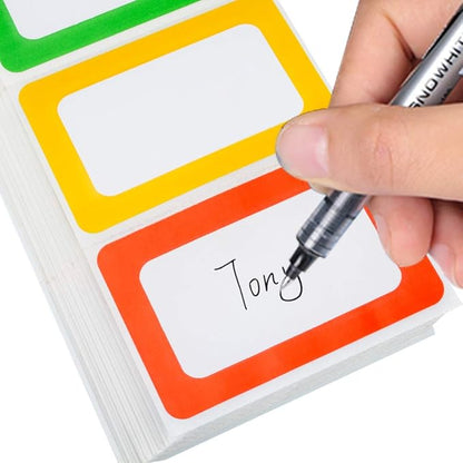 Plain Name Tag Stickers Colorful Border Name Tag Labels - 200 Stickers (3.5 x 2.25 inch)