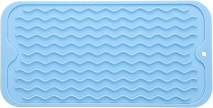 Silicone Dish Drying Mat for Multiple Usage,Easy clean,Eco-friendly,Heat-resistant Silicone Mat for Kitchen Counter or Sink,Refrigerator or Drawer Liner Light Blue S 12 inches x 6 inches