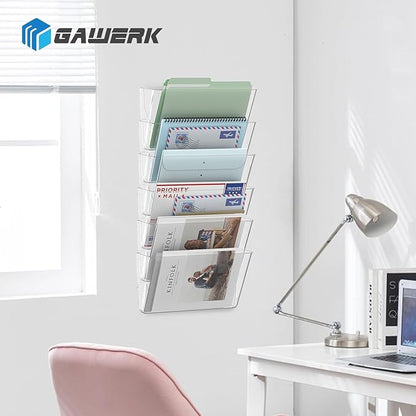 Clear Acrylic Single Pocket, Plastic Hanging Wall Mount File Holder for Office Home (Clear, 3 Pack)