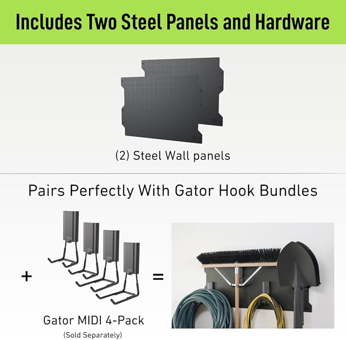 GATOR MAGNETICS 2 Pack Heavy Duty Steel Wall Panels 16.75 x 12 in Panels Wall Storage & Organization System, Easy Install – Nesting Design Uses 100% of Space, Garage Organizer