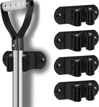 Mop and Broom Holder Wall Mount Heavy Duty Stainless Steel Wall Mounted Broom Organizer Laundry Room Home Garden Garage Storage and Organization Rack (Black)