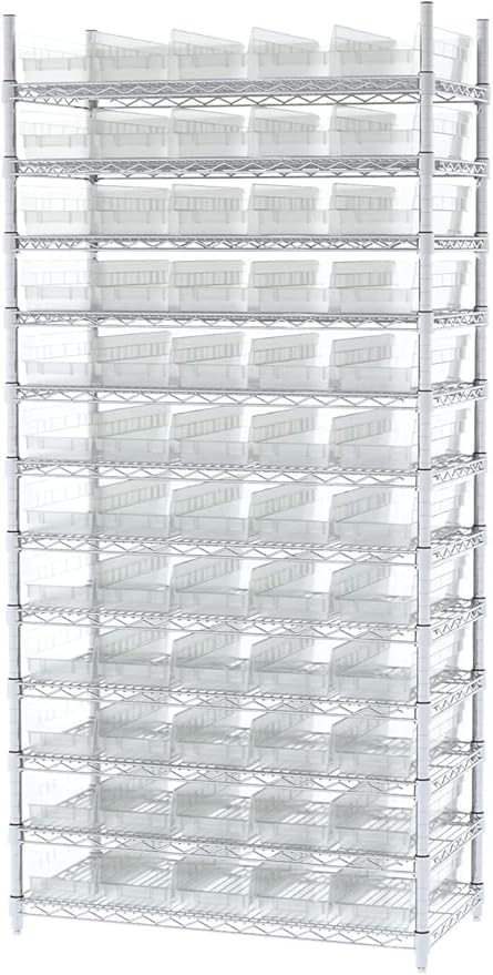 Akro-Mils 30138 Plastic Shelf Bins, Heavy Duty Storage Bins for Garage, Closet, and Drawer Organization, 18-Inch x 6-1/2-Inch x 4-Inch, Clear, 12-Pack