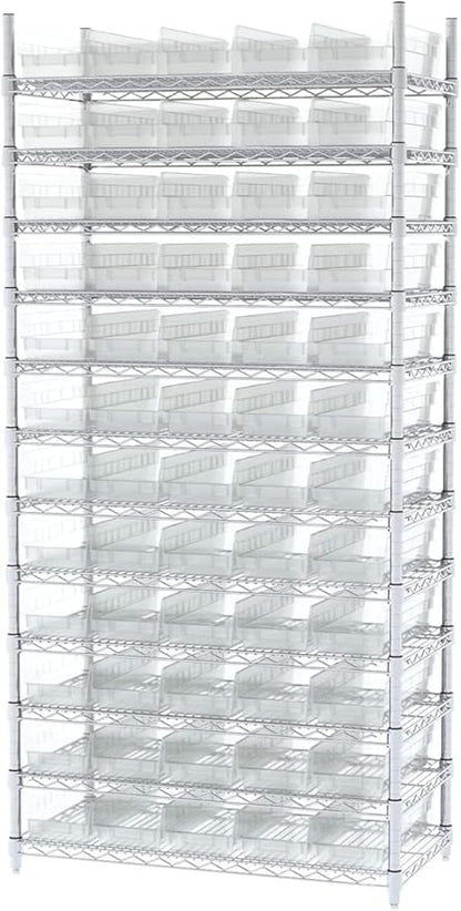 Akro-Mils 30138 Plastic Shelf Bins, Heavy Duty Storage Bins for Garage, Closet, and Drawer Organization, 18-Inch x 6-1/2-Inch x 4-Inch, Clear, 12-Pack
