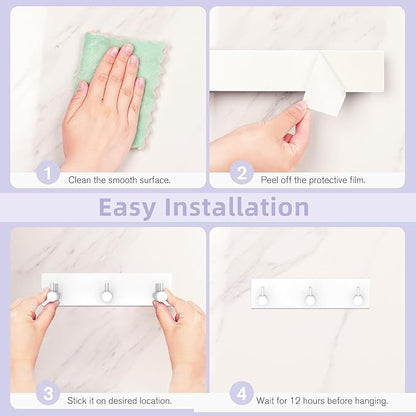 VIS'V Key Holder Wall Mount, Small Metal Self Adhesive Key Hanger with 3 Hooks, No Drilling, Extra Adhesive Strip, White