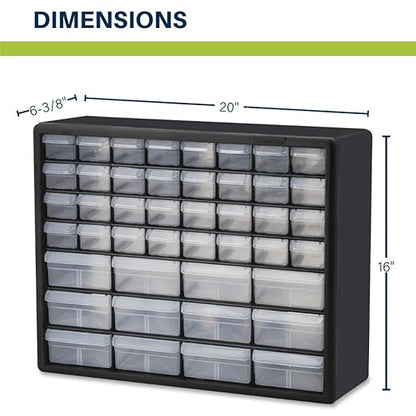 Akro-Mils 44-Drawer Plastic Drawer Storage Cabinet for Garage Organization, Bead Organizer, Building Bricks Storage, Teacher Toolbox, Makeup Organizer, 20-Inch W x 6-Inch D x 16-Inch H, 10144 Black