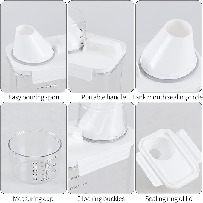 78 OZ Clear Laundry Detergent Dispenser with Measuring Cup, 3 Pack Plastic Laundry Powder Containers