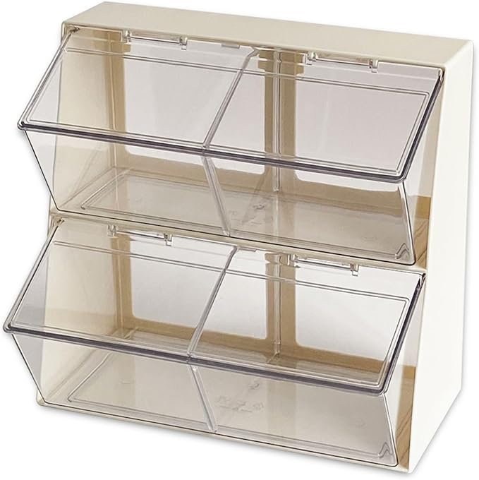 Large Coffee and Tea Organizer with Lid, Plastic Creamer Holder for Coffee Bar, Coffee Accessories Storage Box for K Cups, Coffee Pod, Sugar Bags, Drinking Straw (White)