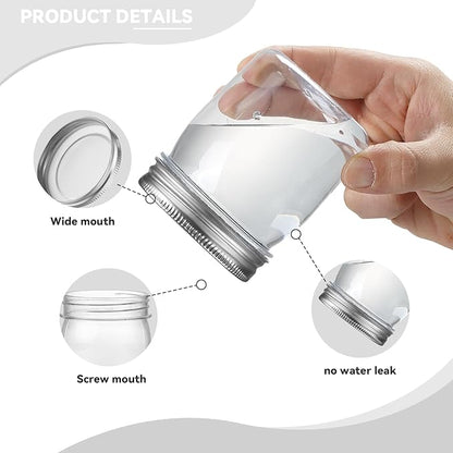 novelinks Plastic Jars With Lids 16Pcs 8 oz Mason Jars Silver With Lids Food Storage for Milkshakes Juice Nuts Cupcakes (Silver, 16 Pack 8 Ounce)