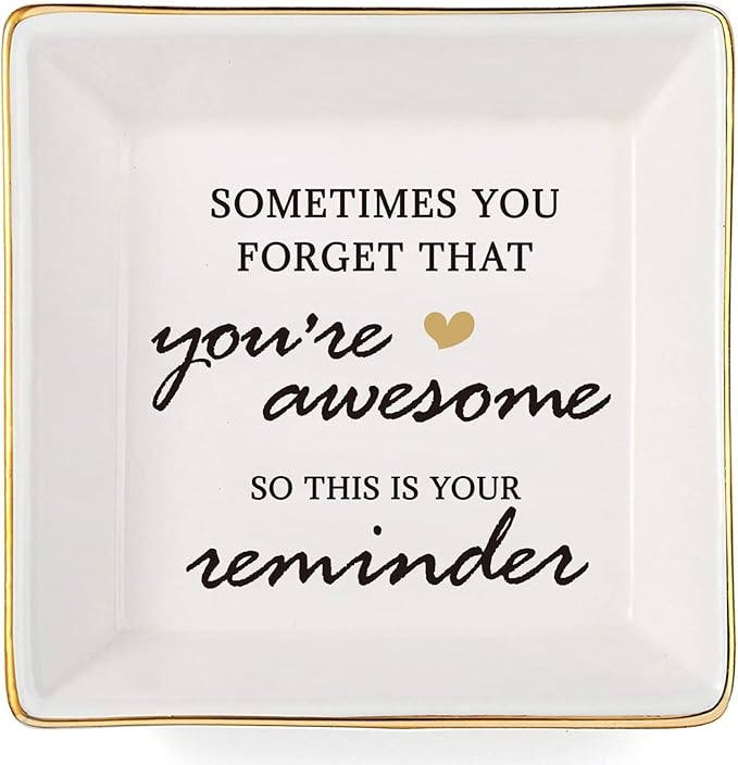 JOYIMARR You're Awesome Gifts: Inspirational Gifts for Women - Best Friends, Mom, Sister, Coworker, Valentine's, Retirement, Christmas - Ceramic White Ring Trinket Dish Jewelry Tray