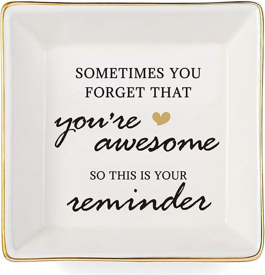 JOYIMARR You're Awesome Gifts: Inspirational Gifts for Women - Best Friends, Mom, Sister, Coworker, Valentine's, Retirement, Christmas - Ceramic White Ring Trinket Dish Jewelry Tray