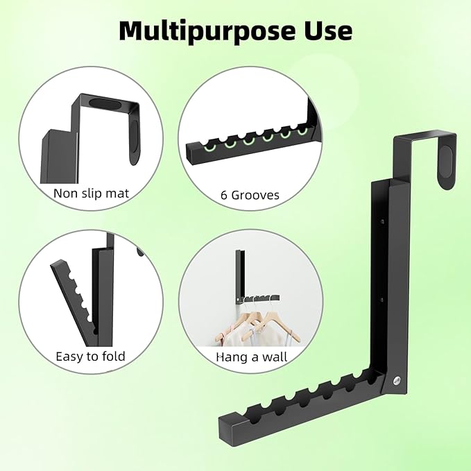 WLCSNG 4 Pack Over The Door Hanger, Folding Over The Door Drying Rack for Laundry,Overdoor Hanger Hook,Small Clothes Drying Rack for Dorm Portable Black
