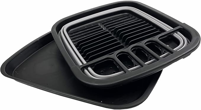 SAMMART 8L (2.11Gallons) Collapsible Plastic Dish Drainer with Drainer Board - Foldable Drying Rack Set - Portable Dinnerware Organizer - Space Saving Kitchen Utensil Storage Tray (Black/Alloy Grey)