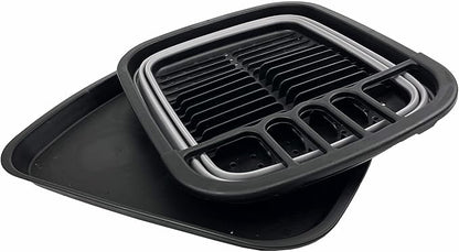 SAMMART 8L (2.11Gallons) Collapsible Plastic Dish Drainer with Drainer Board - Foldable Drying Rack Set - Portable Dinnerware Organizer - Space Saving Kitchen Utensil Storage Tray (Black/Alloy Grey)