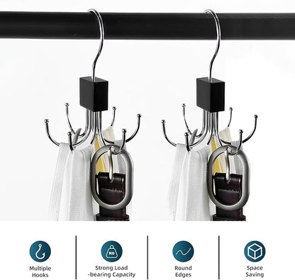 Multi-Purpose Rotatable Belt Hanger & Organizer for Closet - Space-Saving Storage for Belts, Bras, Hats, Tank Tops, Ties, Scarves, and Purses