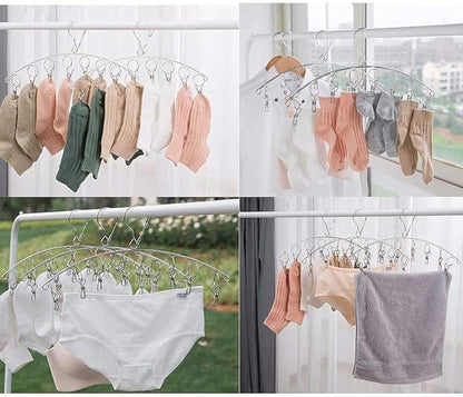 6 Pack Laundry Drying Hanger Rack, Stainless Steel Sock Underwear Peg Hanger with 10 Pegs Windproof Hokk