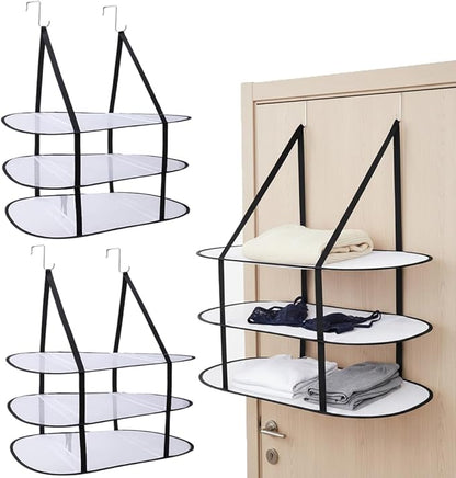 CINPIUK 2 Pcs 3-Tier Sweater Drying Rack Over The Door, Foldable Mesh Hanging Dryer Flat with Hooks, Large Breathable Laundry Drying Hanger, Clothes Lay Flat Dryer for Apartments Dorms Bathrooms