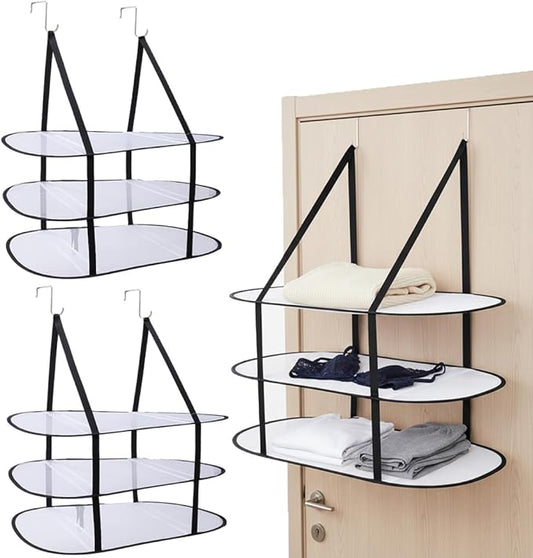 CINPIUK 2 Pcs 3-Tier Sweater Drying Rack Over The Door, Foldable Mesh Hanging Dryer Flat with Hooks, Large Breathable Laundry Drying Hanger, Clothes Lay Flat Dryer for Apartments Dorms Bathrooms