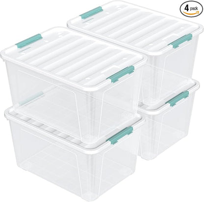 Melontray 85 Quart Large Plastic Storage Bins, 4-Pack Clear Plastic Storage Box with Wheels